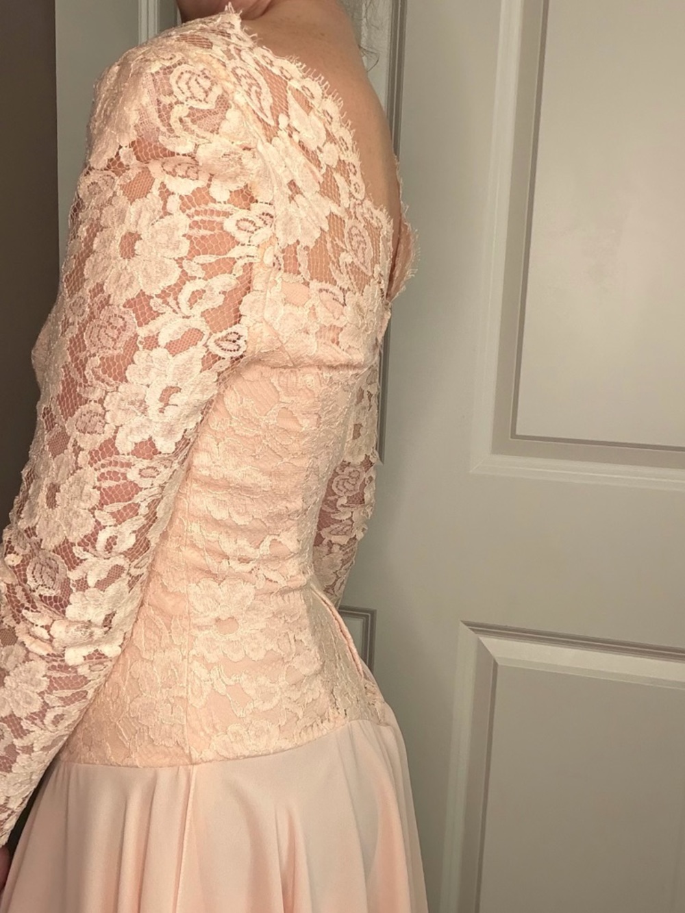 Vintage Blush Pink Lace & Chiffon Midi Dress
